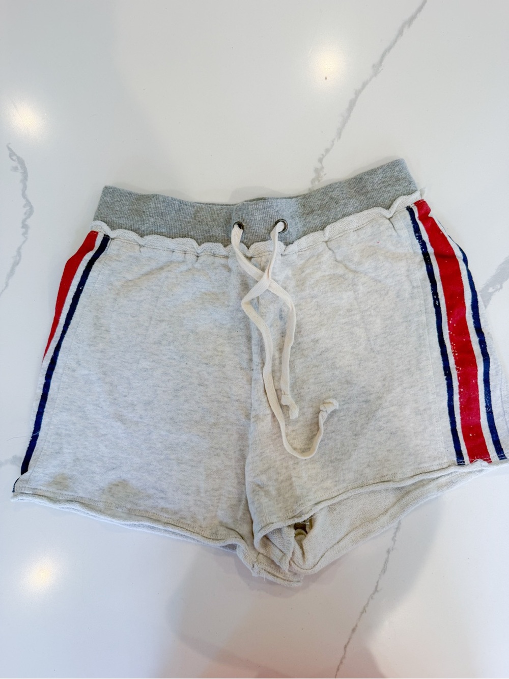 Hem & Thread Light Gray Athletic Shorts with Red & Navy Side Stripes